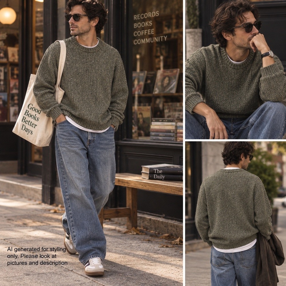 VTG 90s Eddie Bauer Wool Blend Crewneck Sweater Gray Made USA Mens L